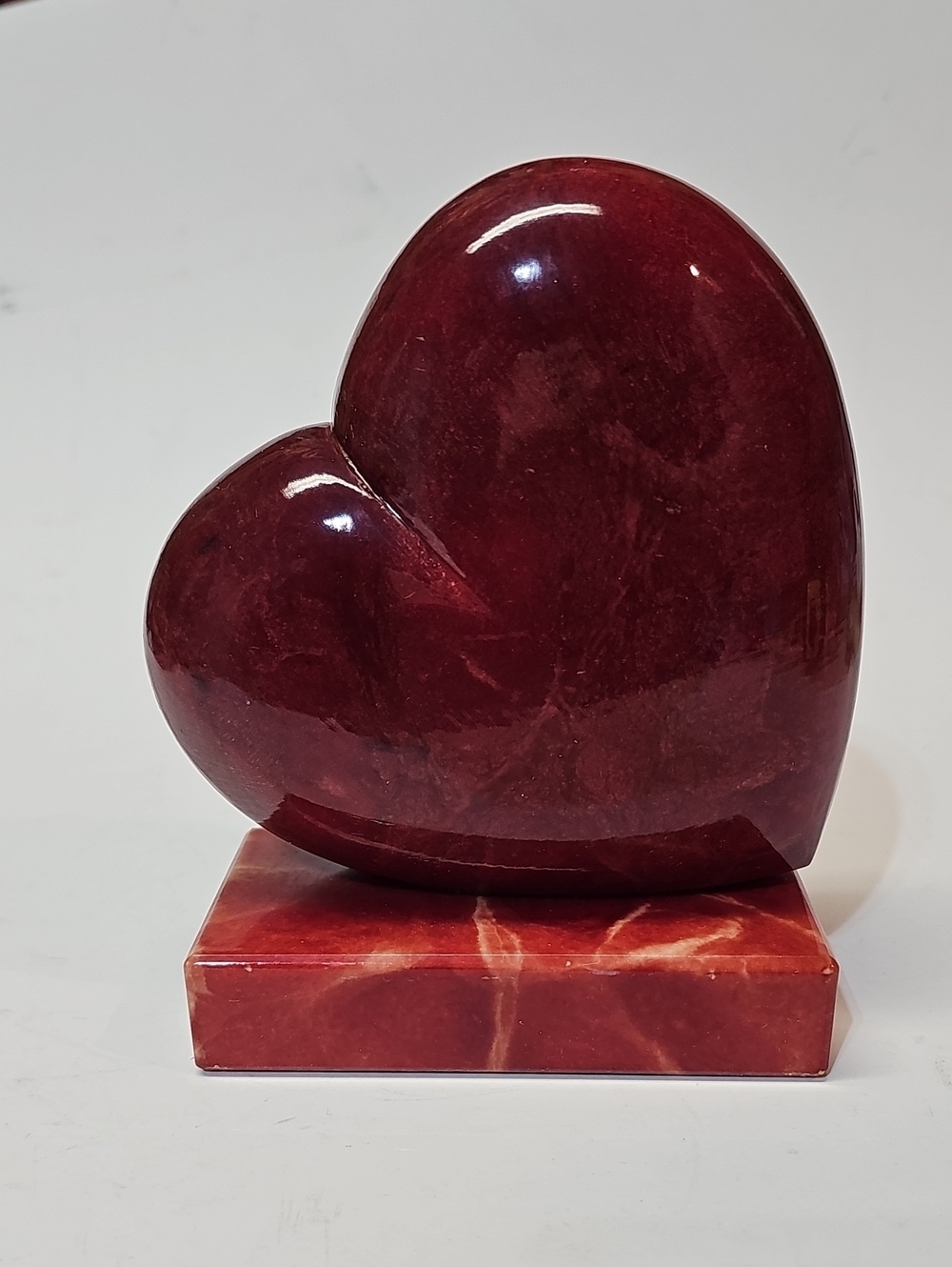 Vintage Red Volterra Alabaster Stone Floating Heart Bookend by Ducceschi Italy